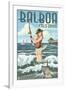 Balboa, California - Surf Fishing Pinup Girl-Lantern Press-Framed Art Print