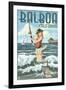 Balboa, California - Surf Fishing Pinup Girl-Lantern Press-Framed Art Print