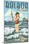 Balboa, California - Surf Fishing Pinup Girl-Lantern Press-Mounted Art Print