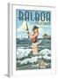 Balboa, California - Surf Fishing Pinup Girl-Lantern Press-Framed Art Print