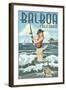 Balboa, California - Surf Fishing Pinup Girl-Lantern Press-Framed Art Print