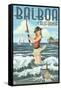 Balboa, California - Surf Fishing Pinup Girl-Lantern Press-Framed Stretched Canvas