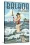 Balboa, California - Surf Fishing Pinup Girl-Lantern Press-Stretched Canvas