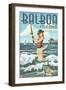 Balboa, California - Surf Fishing Pinup Girl-Lantern Press-Framed Art Print