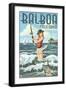 Balboa, California - Surf Fishing Pinup Girl-Lantern Press-Framed Art Print