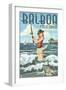 Balboa, California - Surf Fishing Pinup Girl-Lantern Press-Framed Art Print