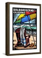 Balboa Island, California - Beach Chair - Scratchboard-Lantern Press-Framed Art Print