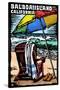 Balboa Island, California - Beach Chair - Scratchboard-Lantern Press-Stretched Canvas
