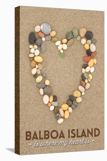 Balboa Island, California - Stone Heart on Sand-Lantern Press-Stretched Canvas