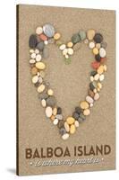 Balboa Island, California - Stone Heart on Sand-Lantern Press-Stretched Canvas