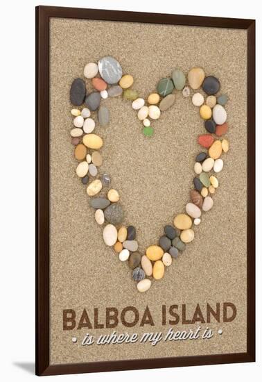 Balboa Island, California - Stone Heart on Sand-Lantern Press-Framed Art Print