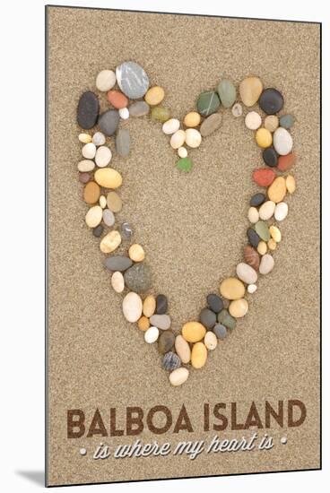 Balboa Island, California - Stone Heart on Sand-Lantern Press-Mounted Art Print