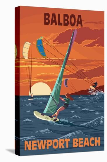 Balboa - Newport Beach, California - Windsurfers-Lantern Press-Stretched Canvas