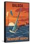 Balboa - Newport Beach, California - Windsurfers-Lantern Press-Framed Stretched Canvas