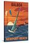 Balboa - Newport Beach, California - Windsurfers-Lantern Press-Stretched Canvas