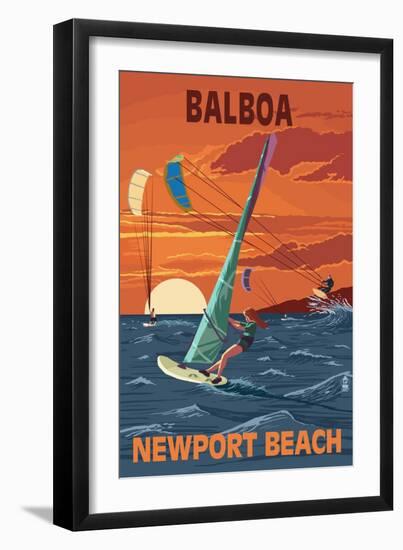 Balboa - Newport Beach, California - Windsurfers-Lantern Press-Framed Art Print