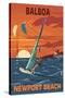 Balboa - Newport Beach, California - Windsurfers-Lantern Press-Stretched Canvas