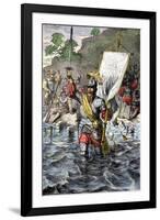 Balboa Raising His Sword to Claim the Pacific Ocean for Spain, c.1513-null-Framed Giclee Print