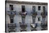 Balconies of a Dilapidated Apartment Building, Havana Centro, Cuba-Lee Frost-Stretched Canvas