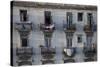 Balconies of a Dilapidated Apartment Building, Havana Centro, Cuba-Lee Frost-Stretched Canvas