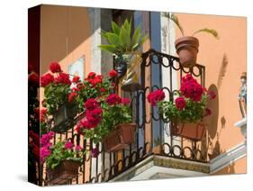 Balcony Detail, Corso Umberto 1, Taormina, Sicily, Italy-Walter Bibikow-Stretched Canvas