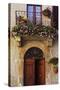 Balcony Flowers and Doorway in Pienza Tuscany Italy-Julian Castle-Stretched Canvas