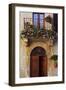 Balcony Flowers and Doorway in Pienza Tuscany Italy-Julian Castle-Framed Photo