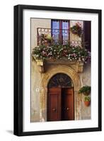 Balcony Flowers and Doorway in Pienza Tuscany Italy-Julian Castle-Framed Photo