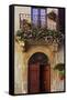 Balcony Flowers and Doorway in Pienza Tuscany Italy-Julian Castle-Framed Stretched Canvas