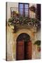 Balcony Flowers and Doorway in Pienza Tuscany Italy-Julian Castle-Stretched Canvas