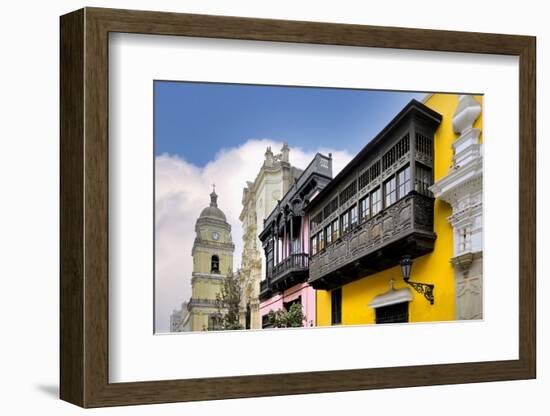 Balcony of the Goyeneche House and San Pedro Church, Lima, Peru-G&M Therin-Weise-Framed Photographic Print