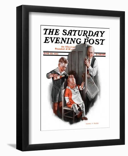 "Bald Baby," Saturday Evening Post Cover, June 20, 1925-Harry C. Edwards-Framed Premium Giclee Print