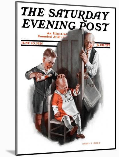 "Bald Baby," Saturday Evening Post Cover, June 20, 1925-Harry C. Edwards-Mounted Giclee Print