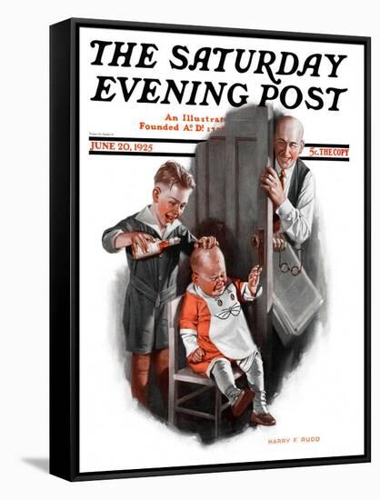 "Bald Baby," Saturday Evening Post Cover, June 20, 1925-Harry C. Edwards-Framed Stretched Canvas