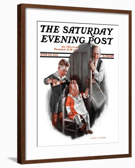 "Bald Baby," Saturday Evening Post Cover, June 20, 1925-Harry C. Edwards-Framed Giclee Print