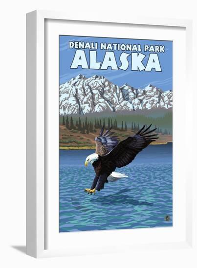 Bald Eagle Diving, Denali National Park, Alaska-Lantern Press-Framed Art Print