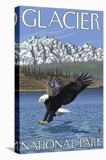 Bald Eagle Diving, Glacier National Park, Montana-Lantern Press-Stretched Canvas