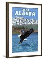 Bald Eagle Diving, Sitka, Alaska-Lantern Press-Framed Art Print