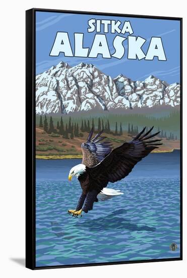 Bald Eagle Diving, Sitka, Alaska-Lantern Press-Framed Stretched Canvas