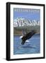 Bald Eagle Diving, Yellowstone National Park-Lantern Press-Framed Art Print