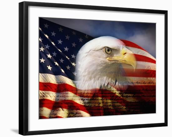 Bald Eagle Head and American Flag-Joseph Sohm-Framed Photographic Print