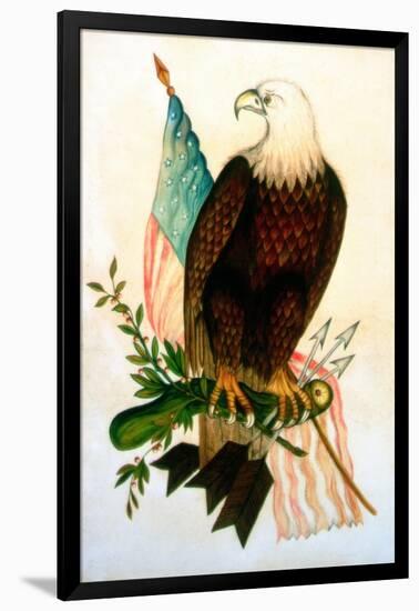 Bald Eagle with Flag-American School-Framed Giclee Print
