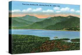 Baldface Mountain, New York - View of Indian Lake and Snowy Mountain-Lantern Press-Stretched Canvas