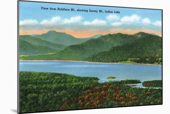 Baldface Mountain, New York - View of Indian Lake and Snowy Mountain-Lantern Press-Mounted Art Print