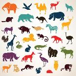 Big Set of African and European Animals Silhouettes in Cartoon Style-baldyrgan-Art Print