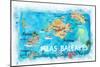 Balearic Islands Illustrated Travel Map with Majorca Ibiza Menorca Landmarks and Highlights-M. Bleichner-Mounted Art Print