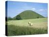 Baled Hay in Field Below Silbury Hill, Wiltshire, England, United Kingdom-David Hunter-Stretched Canvas