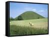 Baled Hay in Field Below Silbury Hill, Wiltshire, England, United Kingdom-David Hunter-Framed Stretched Canvas