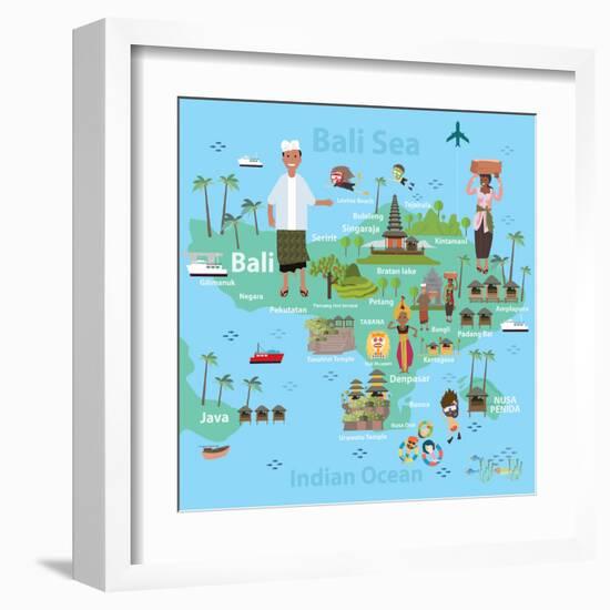 Bali Indonesia Map and Travel Eps 10 Format-Sajja-Framed Art Print