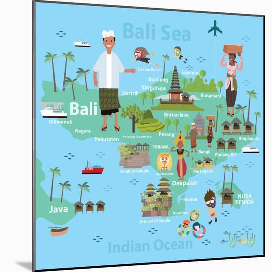 Bali Indonesia Map and Travel Eps 10 Format-Sajja-Mounted Art Print